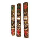 Set Of 5 Double Tiki Mask Totem Wall Decor Hand Carved Tribal Sculpture 40 Inch