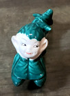 Vintage Ceramic Green Pixie Elf Figurine 1950s Fairy Playful Laying Down Nice  