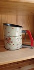 Vintage Flour Sifter Cream With Red Handle  Flowers And Squares  2hw11 