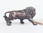Old Antique Bronze Handwork Carved Lion Fengshui Fu Foo Dogs Statue