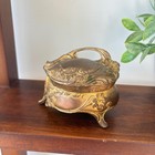 Antique Brainard   Wilson Art Nouveau Gold Metal Floral Footed Jewelry Box