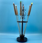 Vintage Fondue Fork 6 Stainless Steel Rosewood Handles W  Box   Stand Japan