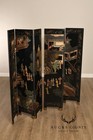 Asian Style Black Vintage Lacquer Six Panel Folding Screen