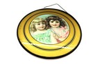 Victorian Chimney Flue Cover 2 Little Girls With Pink   Green Dress Gold Border