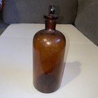 Antique 19th C  Amber Glass Apothecary Jar Bottle W fitted Ground Glass Stopper