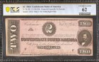 1864  2 Two Dollar Confederate Currency Civil War Note Money T-70 Pf-12 Pcgs Unc
