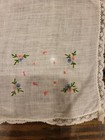 Heirloom Hand-embroidered Madeira Floral Wedding Handkerchief Pink White Crochet