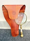 Antique Solid Brass Magnifying Glass With Leather Case Nautical Reading Gift