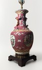 Monumental Chinese Famille Rose Porcelain Vase Lamp 36        Applied Florals