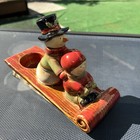 Yankee Candle Votive Tealight Holder Christmas Snowman And Boy Riding Sled