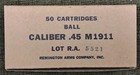 M1911  45 Acp Wwii New Replica 50 Round Ammo Boxes  set B  - Ra  Ec   Wcc Labels
