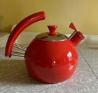 Vintage Copco Tea Kettle Mcm Deco Red Enamel
