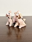 Vintage 50s Pink Spaghetti Porcelain Poodle 2 Chained Dogs Puppy Figurines Read