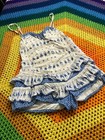 50 s Vintage Catalina Swim White Blue Novelty Print One Piece Swim Suit