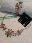 Silver Tone Multicolor Crystal Floral Set Necklace Bracelet Earrings