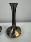 Vtg Japanese Mixed Metal Bud Vases Damascene Mt Fuji Inlay Pair