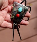 Lovely Old Ms Navajo Handmade Sterling Silver   Turquoise   Coral Bolo Tie