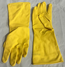 12- Yellow Lined House Hold Kitchen Cleaning Dishwashing Latex Rubber Gloves Sml
