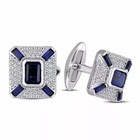 3ct Emerald Cut Lab Created Blue Sapphire Men s Cufflinks 14k White Gold Plated