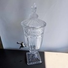 Large Glass Beverage Dispenser Urn With Lid And Spigot 19 Inch Clear Cut Glass