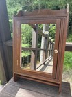Vintage Mid Century Oak Wooden Wall Mount Medicine Cabinet Mirror Door Towel Bar