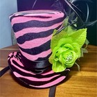 Mini Top Hat  Pink Zebra  Burlesque  Gothic  Steampunk  Mad Hatter  Showgirl