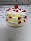 Vtg Strawberry Shortcake Ceramic Pedestal Footed Cake Plate W dome Cover Usa