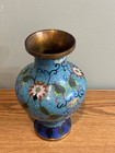 Vintage Blue Cloisonn   Brass Vase Floral 9 In Excellent Condition