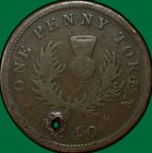 1840 Province Of Nova Scotia One Penny Token Canada Fine F Coin  Holed  35382