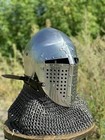 Medieval Steel Helmet 18 Gauge Warrior Knight Bascinet Chainmail Helmet Gift