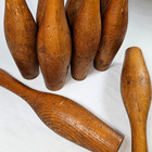 9 Vtg Antique Bowling Skittles Set Indoor Turned 19th Century Wood Pins