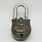 Antique Indian Brass Padlock Goddess Lakshmi Figural Lock C 1890   1930 Kunai