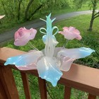 Vintage Frosted Lucite Acrylic Dusty Pink Roses Flower Sculpture Center Piece