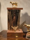 Pair Of 2 Vtg 1960 Dairy Championship Brass   Wood Cow Trophies 11 5    7 