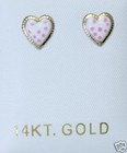 Solid 14k Yellow Gold White Enamel 8mm Heart Screwback Childrens Stud Earrings