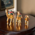Vintage Small Set Camels Brass Figurines Trinkets Gilded Art Decorative Stones