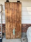 Antique 1906 Sliding Wood Barn Door W  Original Big 4 Horseshoe Steel Sliders