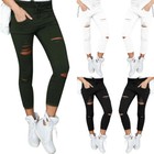 Women Skinny Ripped Long Pants High Waist Stretch Jeans Pants Pencil Trousers