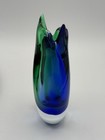 Oball Murano Art Glass Bud Vase Blue Green Labeled Murano Artistic Oball