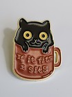 If It Fits I Sits Cat In A Cup Lapel Pin 