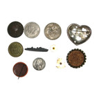Vtg Junk Drawer Lot Silver Nickel Heart Brooch Foreign Coins Pins Battleship