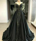 Mermaid Gothic Wedding Dress Black Spaghetti Straps Detachable Train Bridal Gown
