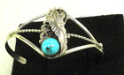 Native American Navajo Sterling Silver Turquoise Cuff Bracelet Signed M  116