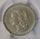 1869 3 Cent Nickel  Pcgs Au58