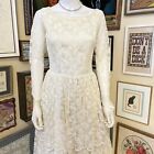 50s Vintage Ivory Lace Long Sleeve Wedding Dress With Buttons   Tiered Skirt S m