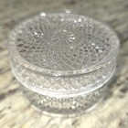 Vintage Diamond Cut Glass Dresser Vanity Trinket Jar W Ground Lid Clear 3  Dia