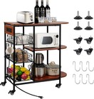 Rolling Cart With Power Outlet  3 Pull-out Baskets  Coffee Bar   Microwave Stand