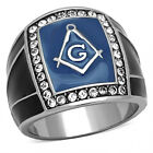 Masonic Stainless 316 Top Grade Crystals Stylish Blue Lodge Freemasons Size 8-13