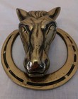 Vintage Brass Horse Head Shoe Door Knocker - Equestrian Western Decor