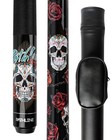 Pool Cue Stick - 58  Canadian Maple 13mm Tip Billiard 20oz Black skull And Case